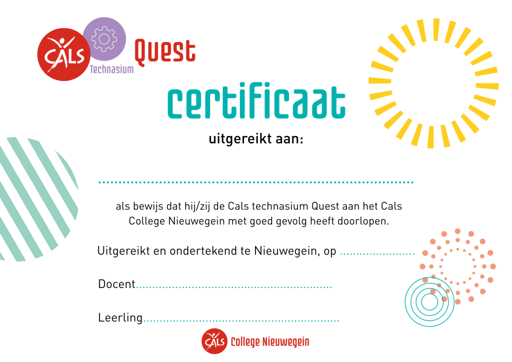 Cals Technasiun Quest Certificaat